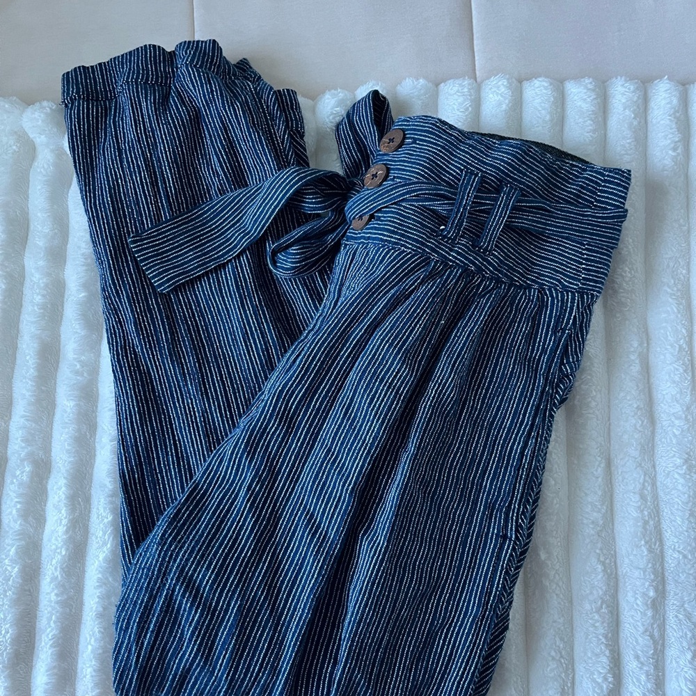 Free People Rumors Striped Blue Paperbag Harlem Waist Pants - Picture 7 of 8